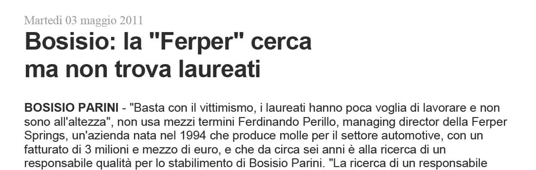 La “Ferper” cerca, ma non trova laureati